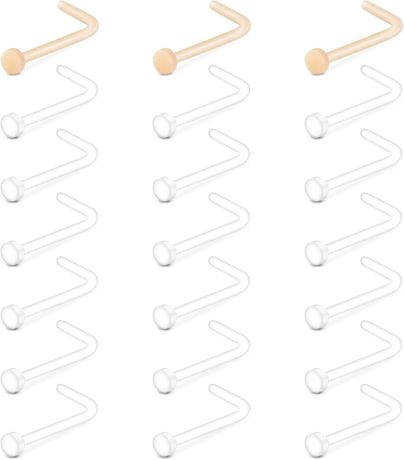 Longita Plastic Nose Studs and Rings - Clear, 18g & 20g, Invisible, Skin Color