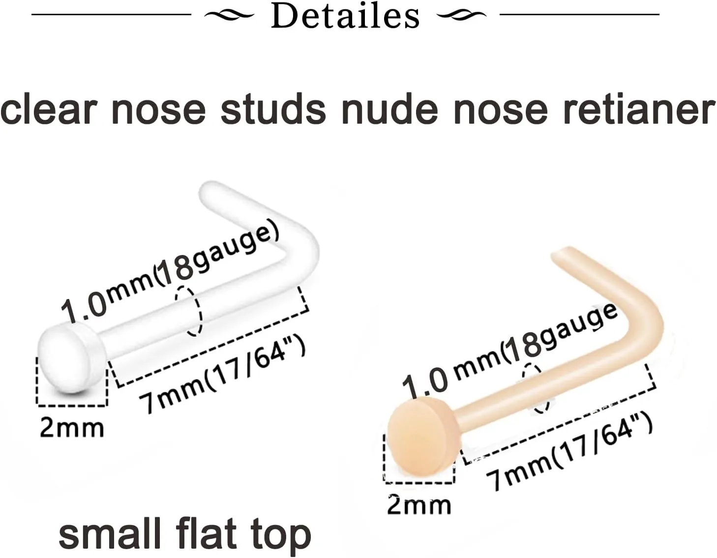 Longita Plastic Nose Studs and Rings - Clear, 18g & 20g, Invisible, Skin Color