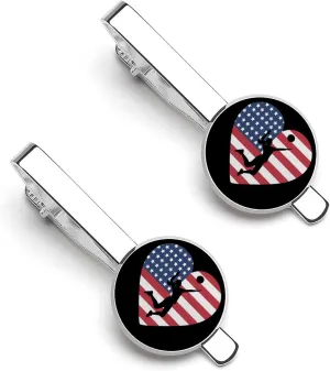 Love U.S.A Flag United States Volleyball 1 Pair Men's Tie Clips Lightweight Tie Bar Stylish Neck Tie Clasp for Formal Wear