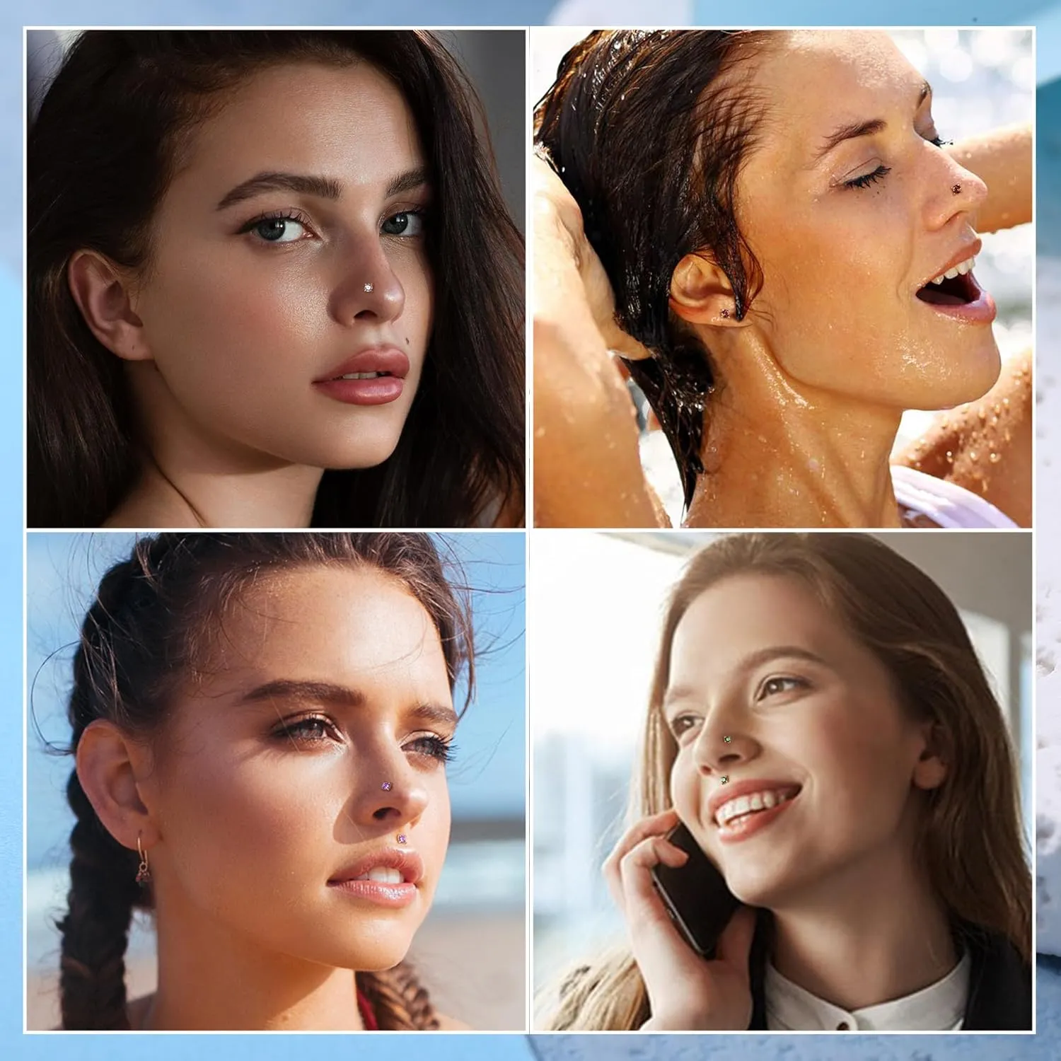 LOYALLOOK 14K Real Gold Nose Rings Studs 20G 18G Gold L-Shape Nose Rings Round CZ Simulated Diamond Nose Stud Hypoallergenic Nose Piercing for Women, 3MM