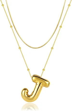 LUCA SMITH Initial Necklaces for Women, Dainty Balloon Bubble Letter, Name Letter Alphabet Pendant Layered Choker Chain Jewelry Gift