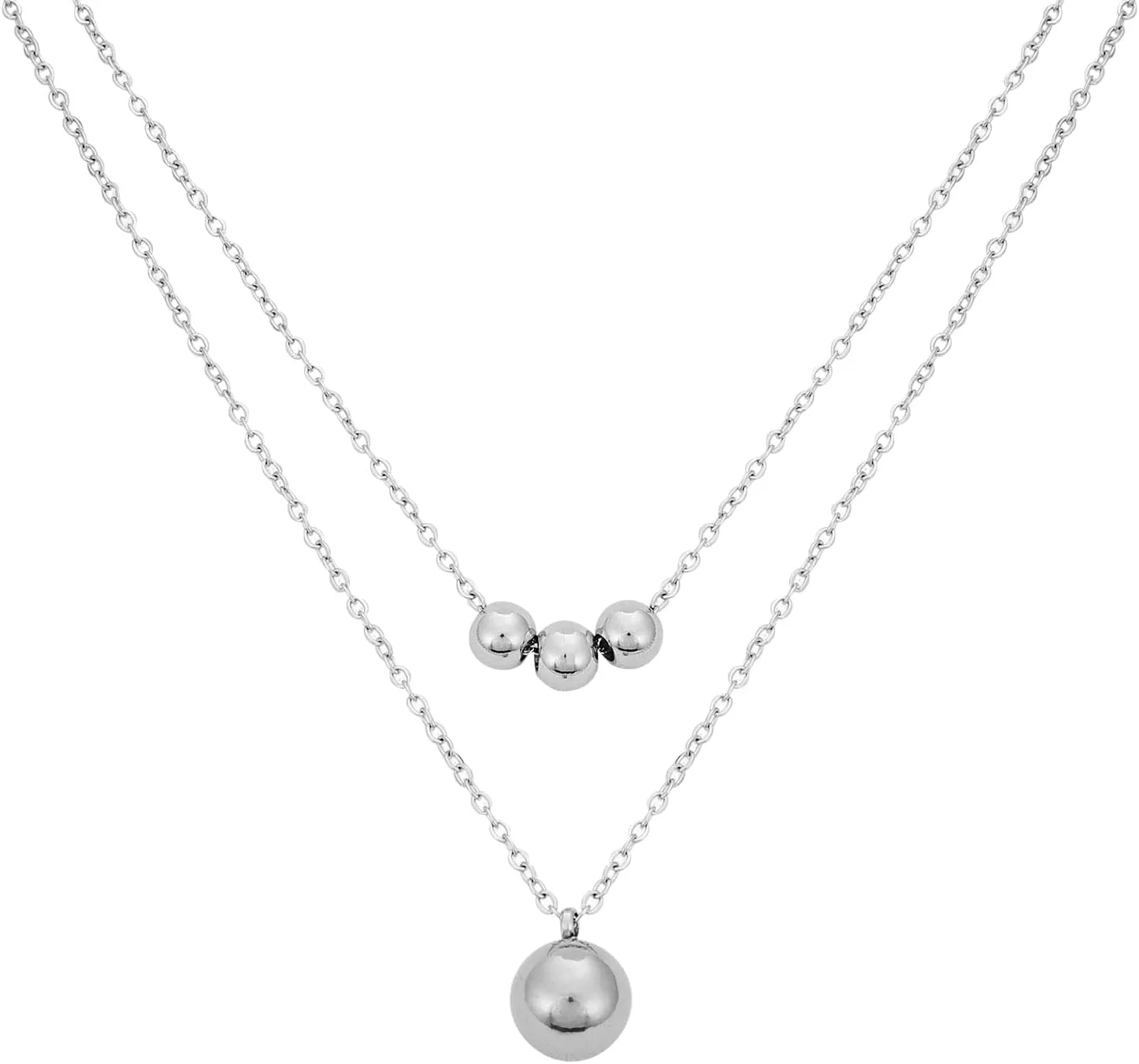 Lucky Brand Silver Plated 2 Layer Ball Pendants Necklace for Women
