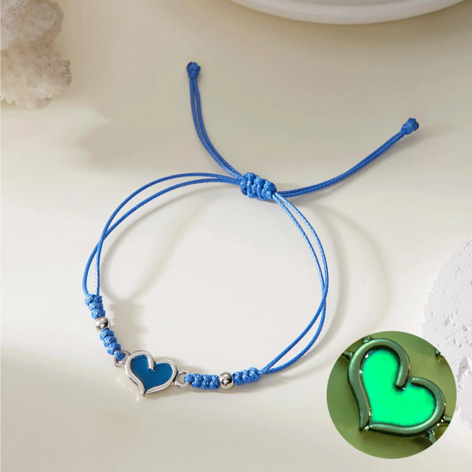 Luminous Simple Love Heart String Rope Bracelets Handmade Couple Heart Matching Bracelets Colorful Relationship Friendships Woven Surfer Bracelets Pinky Promise Anniversary Valentine's Day Gifts