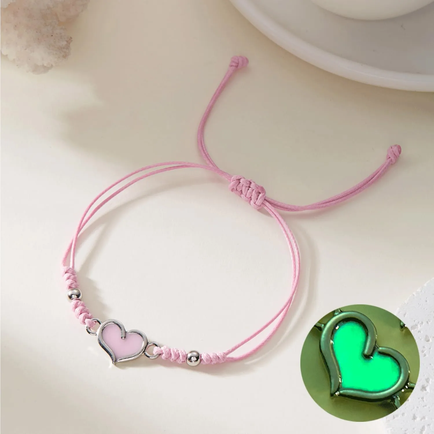 Luminous Simple Love Heart String Rope Bracelets Handmade Couple Heart Matching Bracelets Colorful Relationship Friendships Woven Surfer Bracelets Pinky Promise Anniversary Valentine's Day Gifts