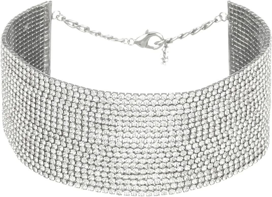 Madison Tyler Layered Chain Rhinestone Necklace for Women | Sparkle Silver Choker Necklace | Wedding Necklaces for Brides