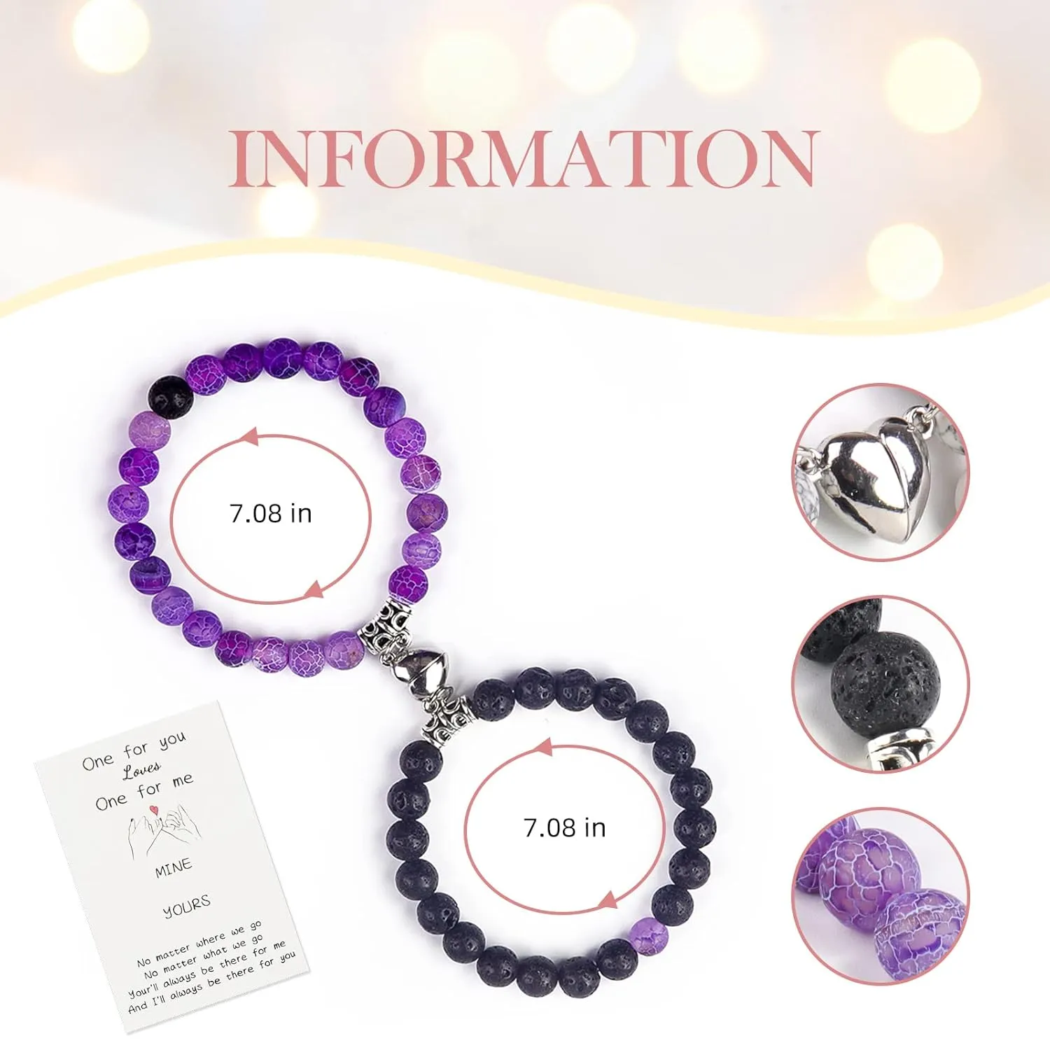 Magnetic Couples Bracelets His and Her Bracelets Heart Matching Bracelets Long Distance Relationship Gifts for Boyfriend Girlfriend Natural Beaded Bracelet Anniversary Valentines Gifts for Women Men