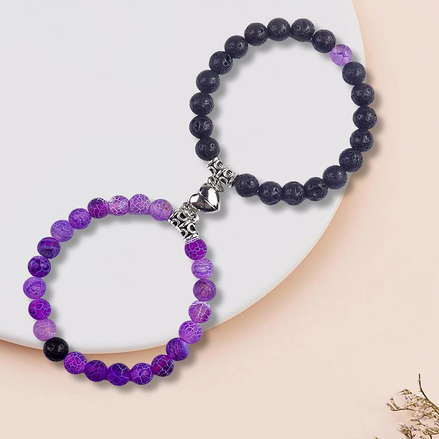 Magnetic Couples Bracelets His and Her Bracelets Heart Matching Bracelets Long Distance Relationship Gifts for Boyfriend Girlfriend Natural Beaded Bracelet Anniversary Valentines Gifts for Women Men