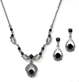 Mariell Jet Black Vintage Crystal Necklace and Earrings Wedding Jewelry Set for Brides, Bridesmaids, Prom