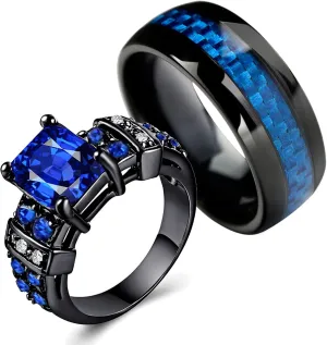 MASHAN Couple Rings Matching Rings His and Her Rings Blue CZ Women's Wedding Ring Wedding Band