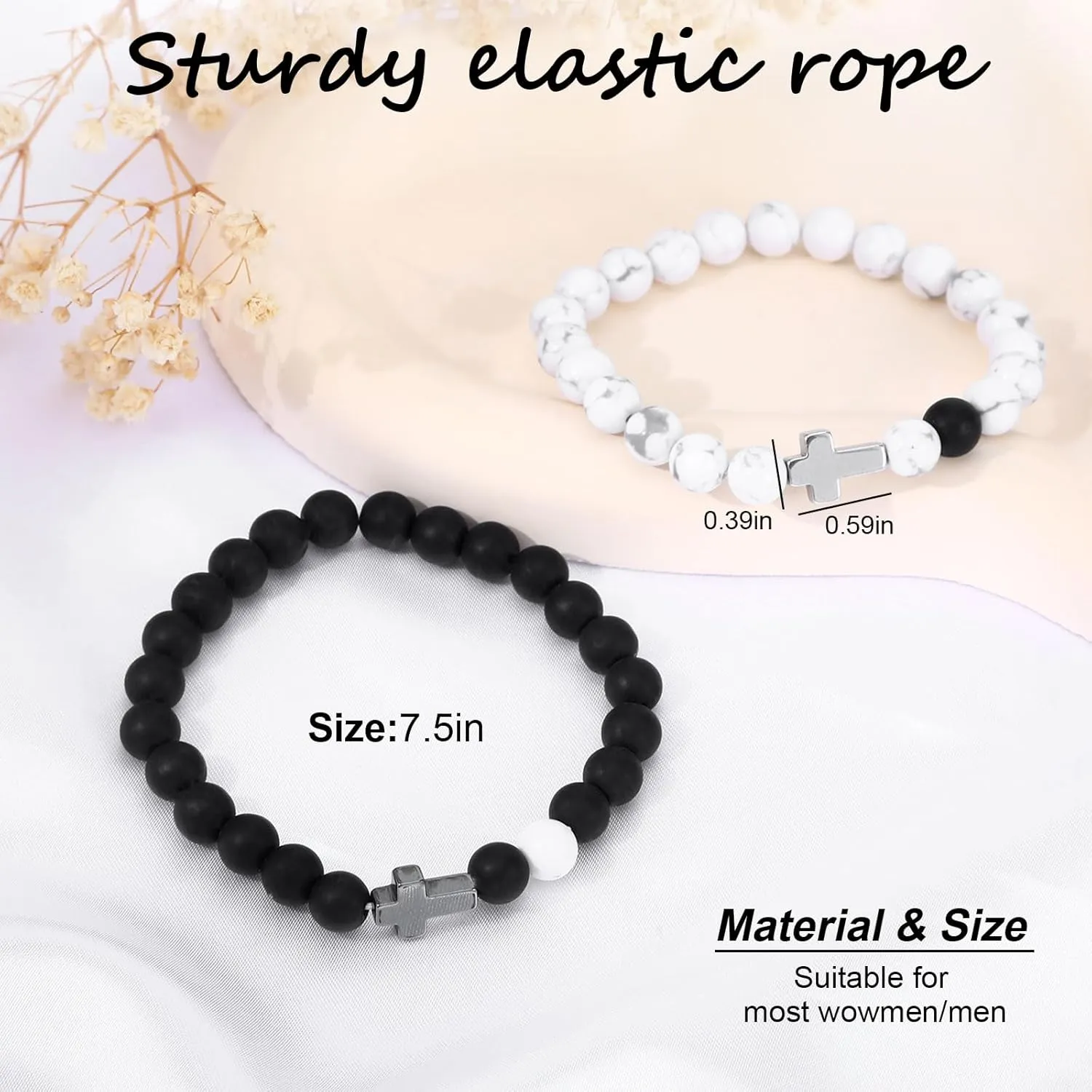 Matching Bracelets for Couples Friendship,Beaded Cross Bracelets for Couples Friendship Bracelet,Valentines Anniversary Birthday Engagement Gifts Promise Couple Bracelets for Boyfriend Fiance Wife