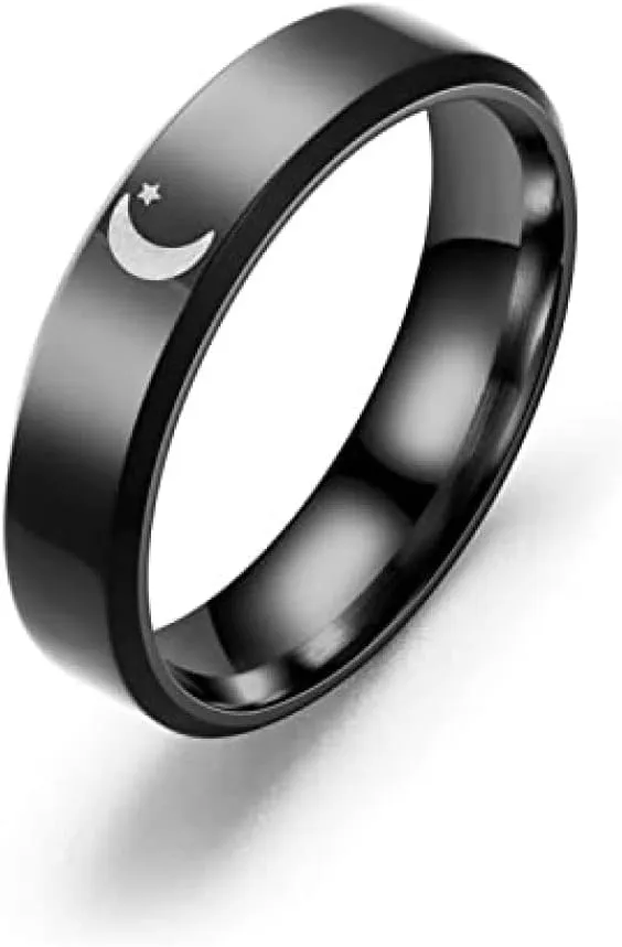 Matching Rings for Couples Sun and Moon Ring Promise Couple Ring Customized Engagement Wedding Ring Personalized Band Sets for Him and Her Stainless Steel High Polished Comfort Fit Black