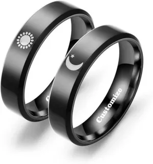 Matching Rings for Couples Sun and Moon Ring Promise Couple Ring Customized Engagement Wedding Ring Personalized Band Sets for Him and Her Stainless Steel High Polished Comfort Fit Black