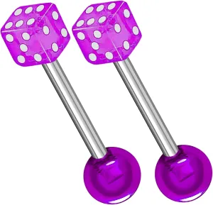 MATIGA 2Pcs Surgical Steel 14 Gauge 5/8 16mm Tongue Bars Piercing Jewelry Nipple 6mm Ball And 5mm Dice More Choices