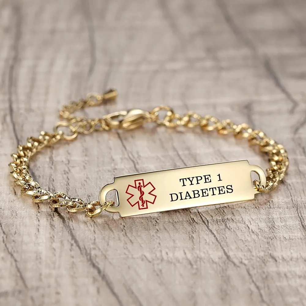 Medical Alert Bracelets for Women Adjustable Personalized Free Engrave Medical ID Bracelets 6.5-8 Inch