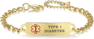 Medical Alert Bracelets for Women Adjustable Personalized Free Engrave Medical ID Bracelets 6.5-8 Inch