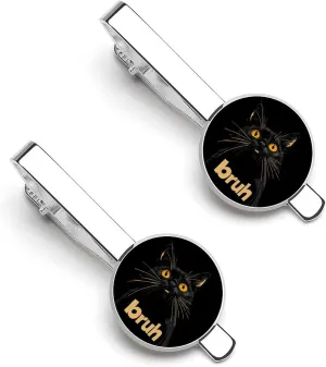 Meme Saying Cat Bruh 1 Pair Mens Tie Clip Stylish Tie Bars Gift for Father Husband Boyfriend Business