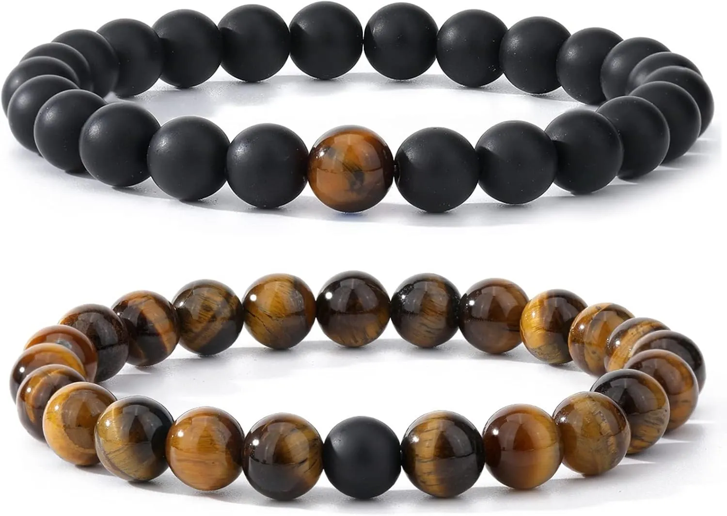 MengPa Mens Beaded Bracelets Couples Matching Bracelet Set Lava Rock Beads for Women Stone Jewelry