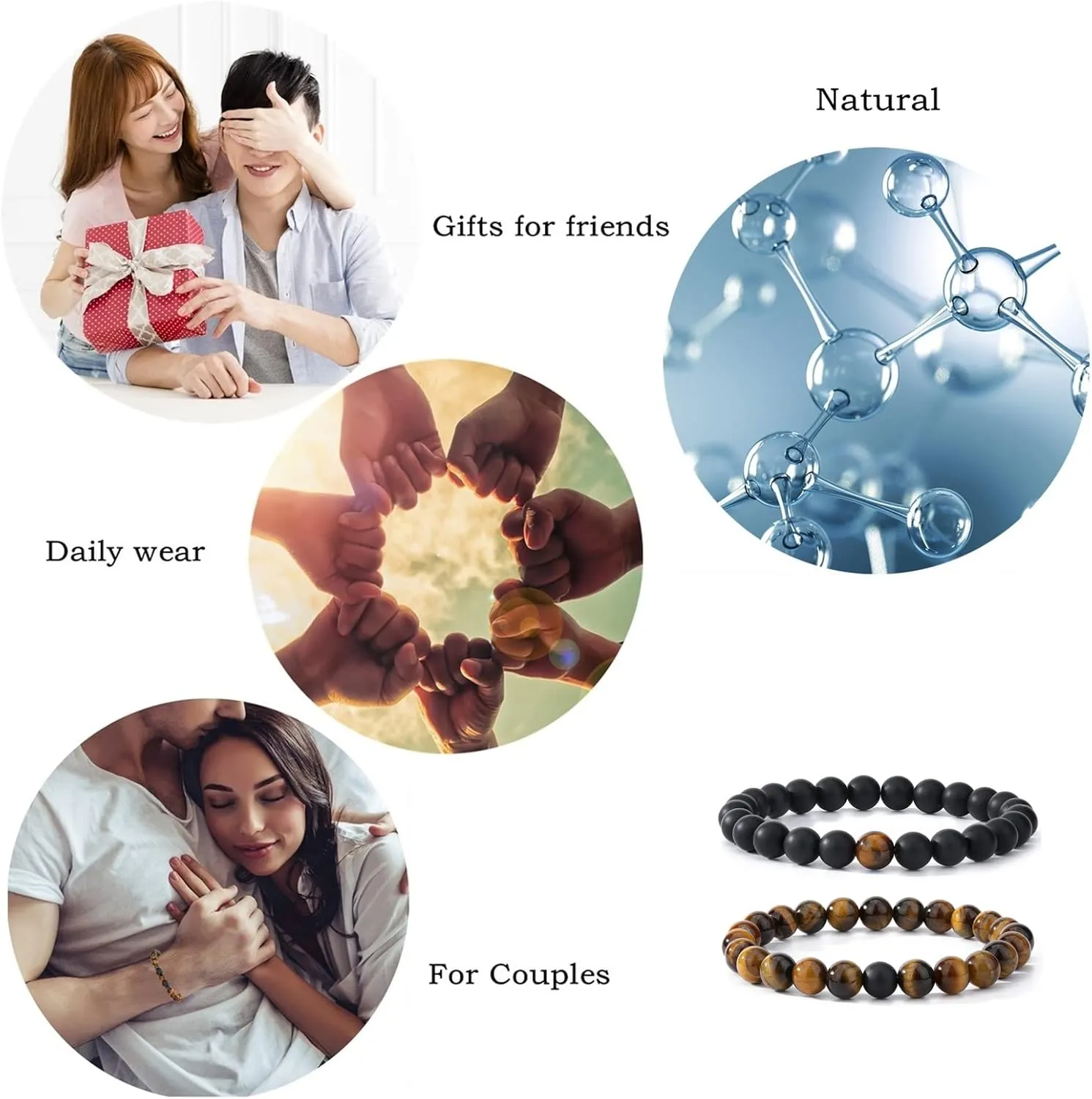 MengPa Mens Beaded Bracelets Couples Matching Bracelet Set Lava Rock Beads for Women Stone Jewelry