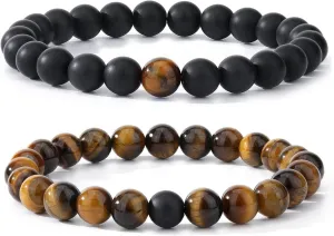 MengPa Mens Beaded Bracelets Couples Matching Bracelet Set Lava Rock Beads for Women Stone Jewelry