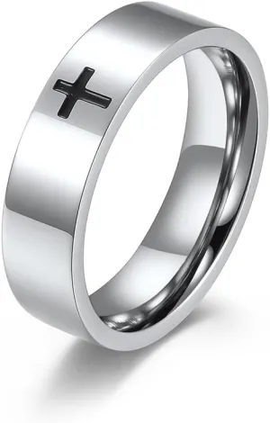 Men's Cross Ring Stainless Steel Black/Silver 6mm/8mm Faith Engagement Wedding Promise Band Ring Jewelry size 8-12