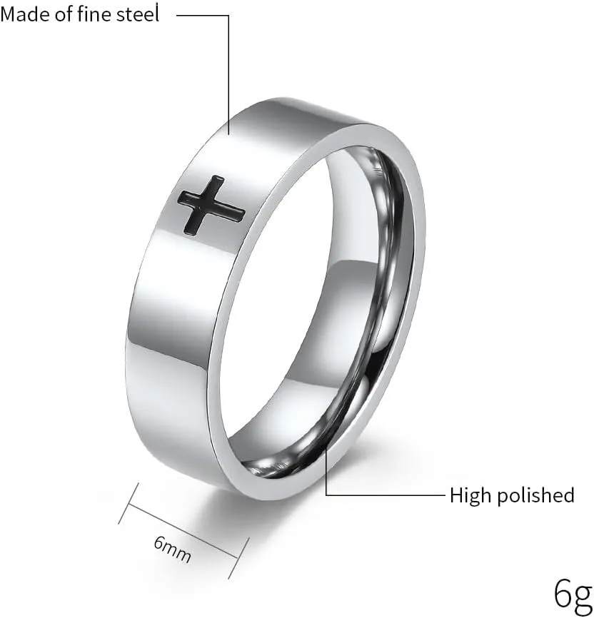 Men's Cross Ring Stainless Steel Black/Silver 6mm/8mm Faith Engagement Wedding Promise Band Ring Jewelry size 8-12