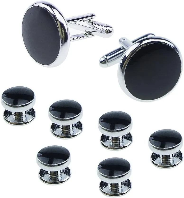 Mens Cufflinks and Studs Set For Tuxedo Shirts Business Wedding Party Cuff Links Classic Accessories Tie Clasp Collar Clips Gift
