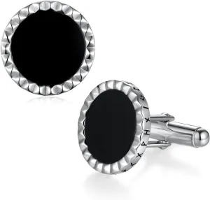 Men's Cufflinks: Black Onyx & 925 Sterling Silver, Featuring Viking Rune Design - Ideal for Father's Day, Grooms, Business & Wedding Tuxedo Accessories