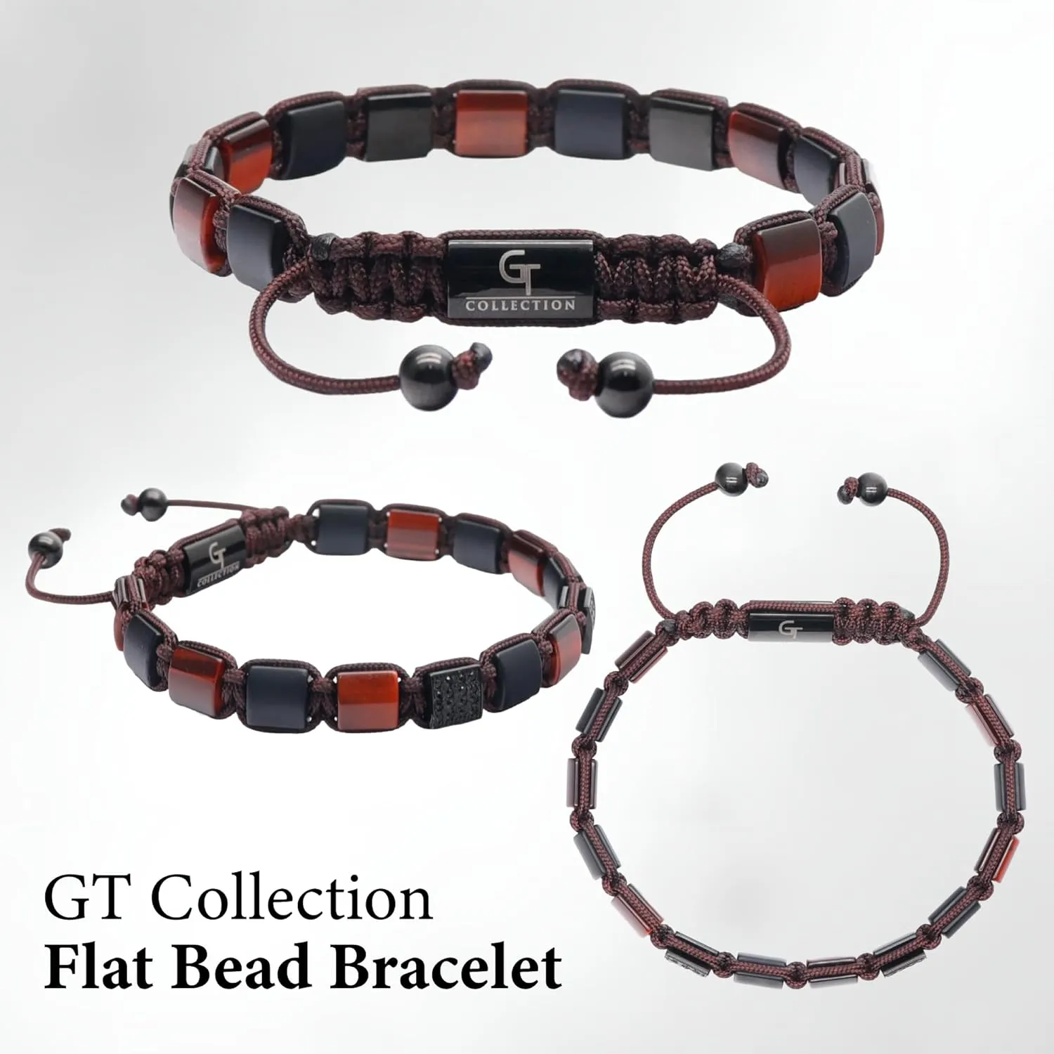 Men's Flat Bead Bracelet | Gift for Valentines Day | Used for Its Grounding Effects | 100% Natural | Adjustable Gemstones Beaded Bracelet for Mens
