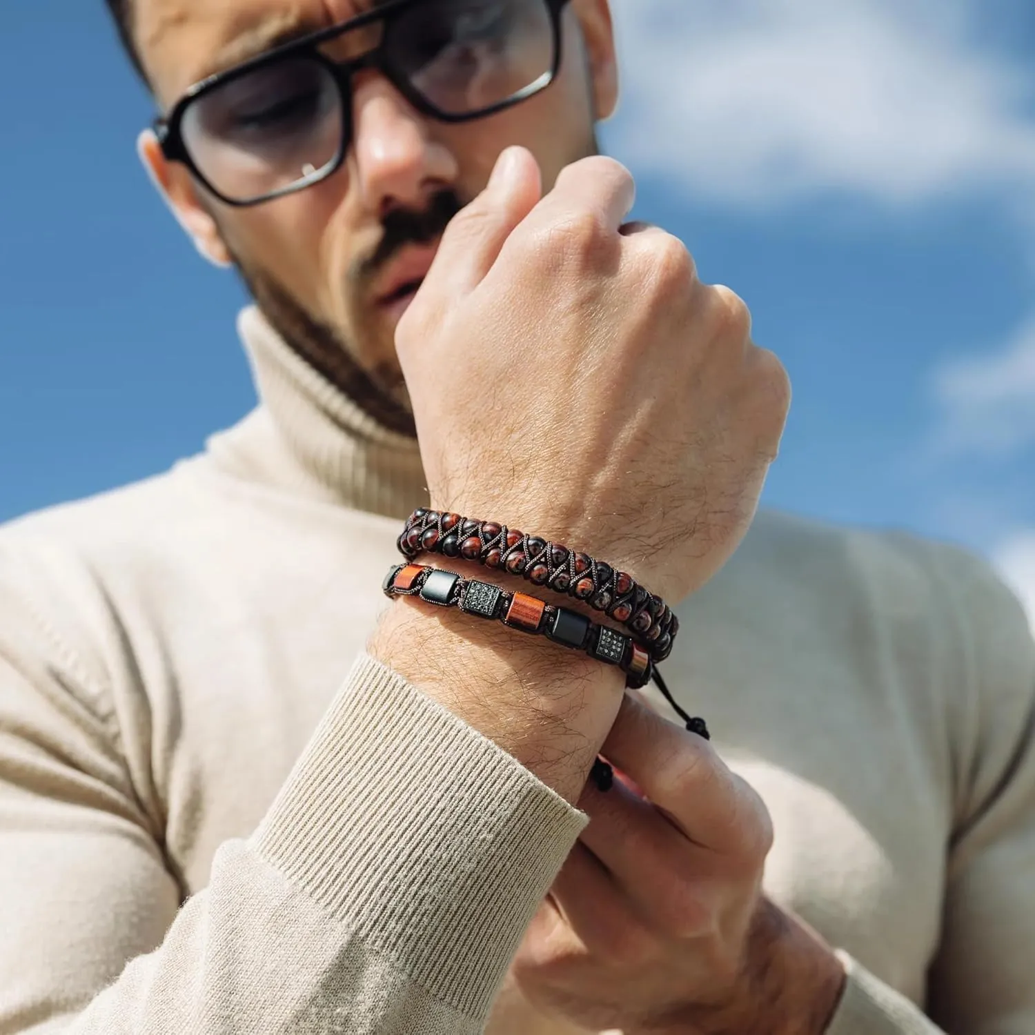 Men's Flat Bead Bracelet | Gift for Valentines Day | Used for Its Grounding Effects | 100% Natural | Adjustable Gemstones Beaded Bracelet for Mens
