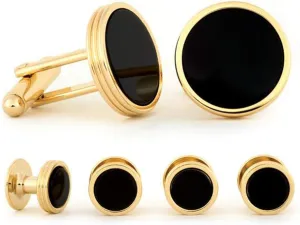 Men's Onyx Concentric Studs and Cuff Links Set