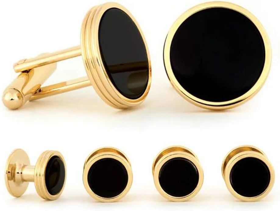 Men's Onyx Concentric Studs and Cuff Links Set