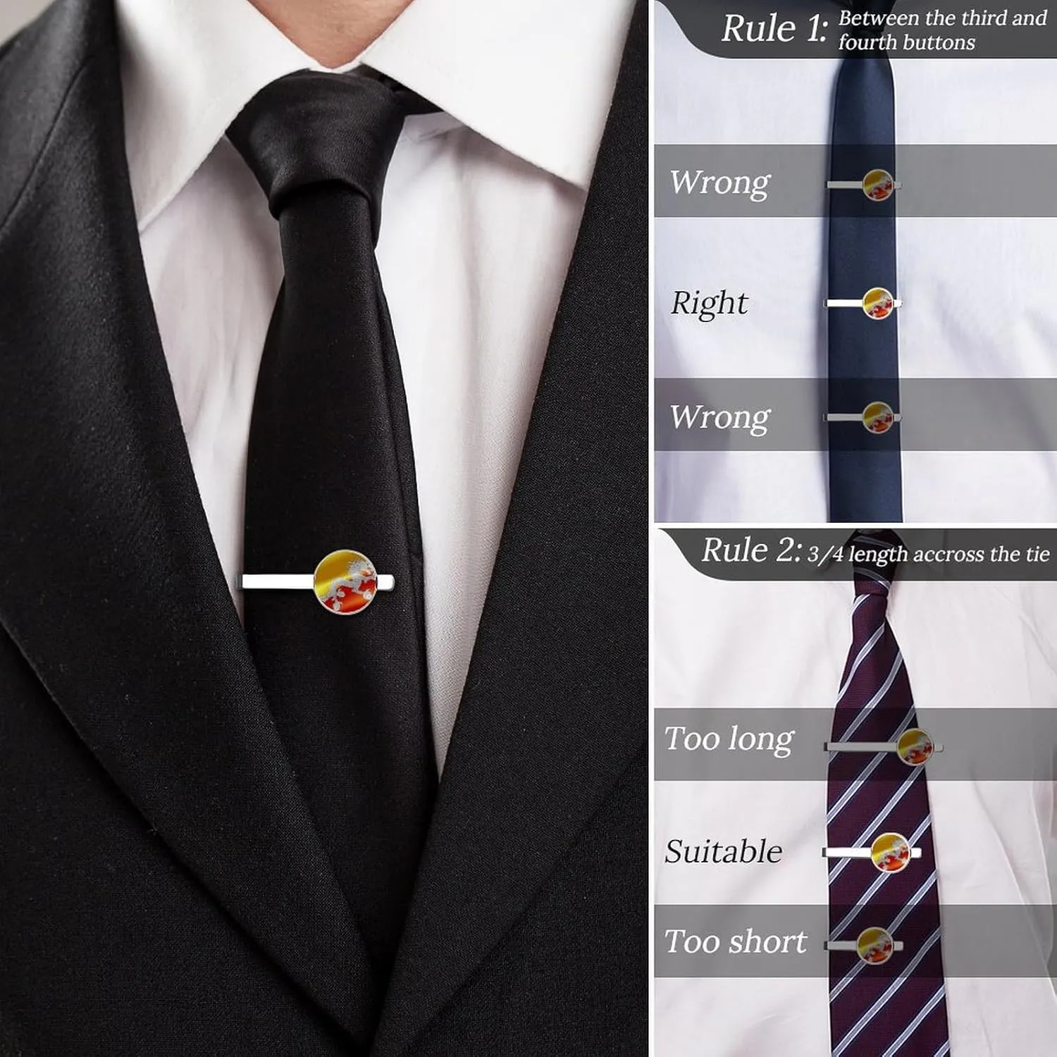 Men's Tie Clip Pair - Silver Bars for Daily Business Wear