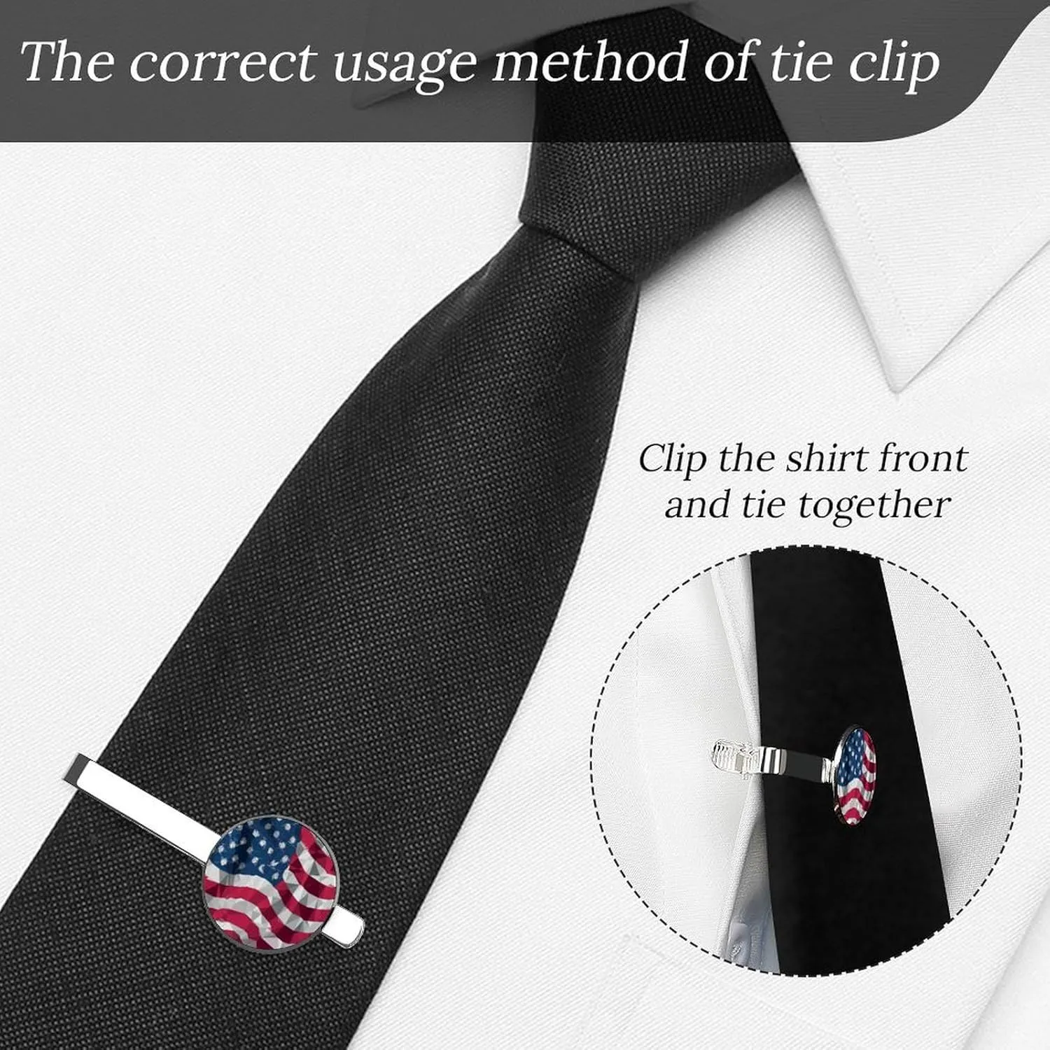 Men's Tie Clip Set 2 Pack Silver for Regular/Skinny Ties