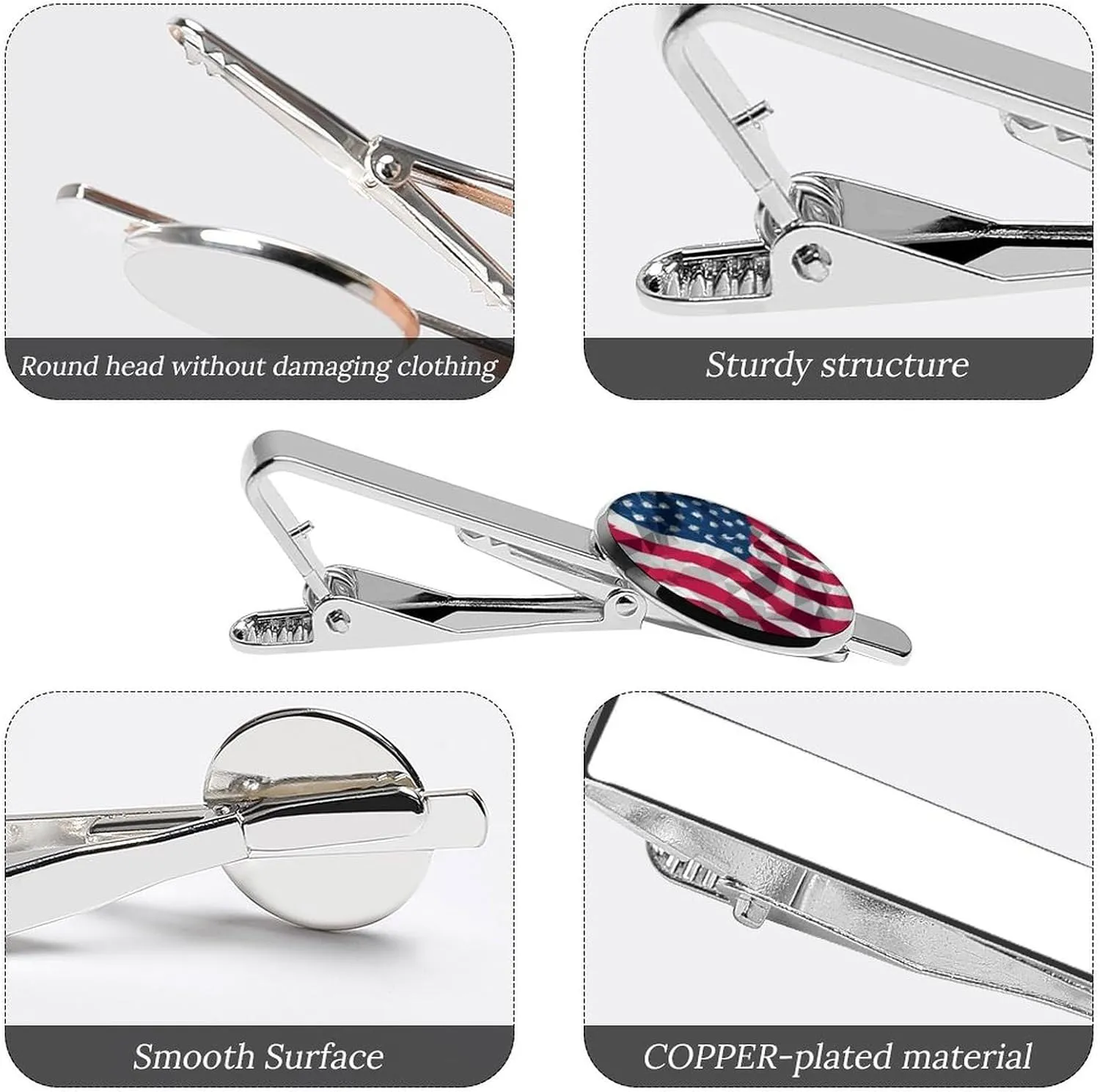Men's Tie Clip Set 2 Pack Silver for Regular/Skinny Ties