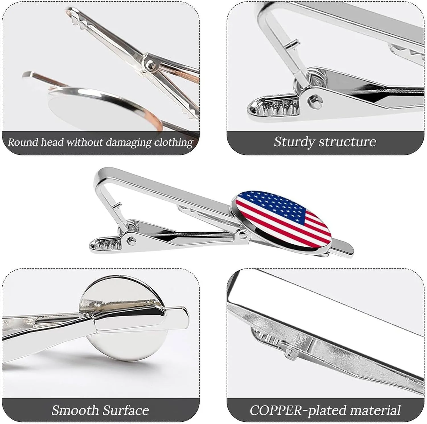Men's Tie Clips Pair - Silver Tie Pins for Father's Day Gifts