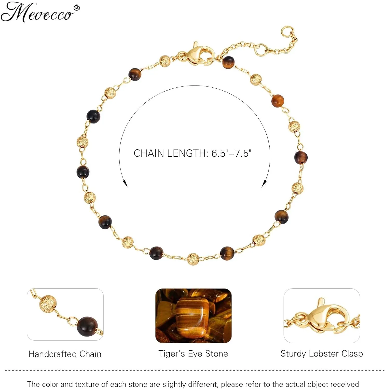 MEVECCO Gold Bracelet for Women Stone Mixed Bracelets 18K Gold Plated Handmade Custom Beaded Charm Chain Bracelet Stack Jewelry Gifts