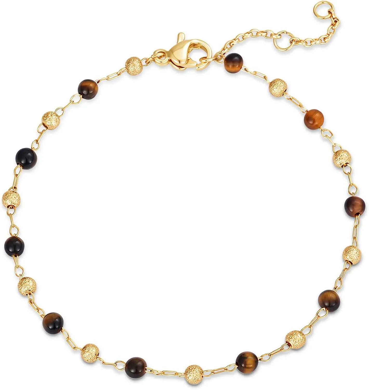MEVECCO Gold Bracelet for Women Stone Mixed Bracelets 18K Gold Plated Handmade Custom Beaded Charm Chain Bracelet Stack Jewelry Gifts