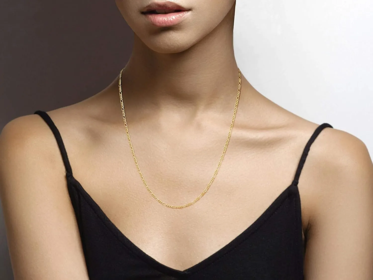 Miabella Solid 18K Gold Over Sterling Silver Italian 2.3mm Diamond-Cut Figaro Link Chain Necklace for Women Men, 925 Made in Italy