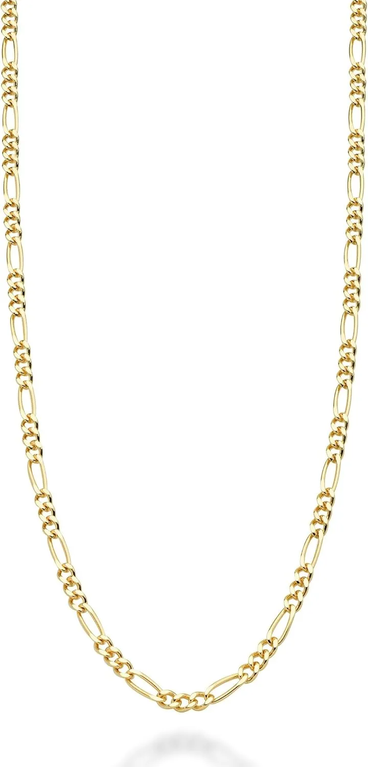 Miabella Solid 18K Gold Over Sterling Silver Italian 2.3mm Diamond-Cut Figaro Link Chain Necklace for Women Men, 925 Made in Italy