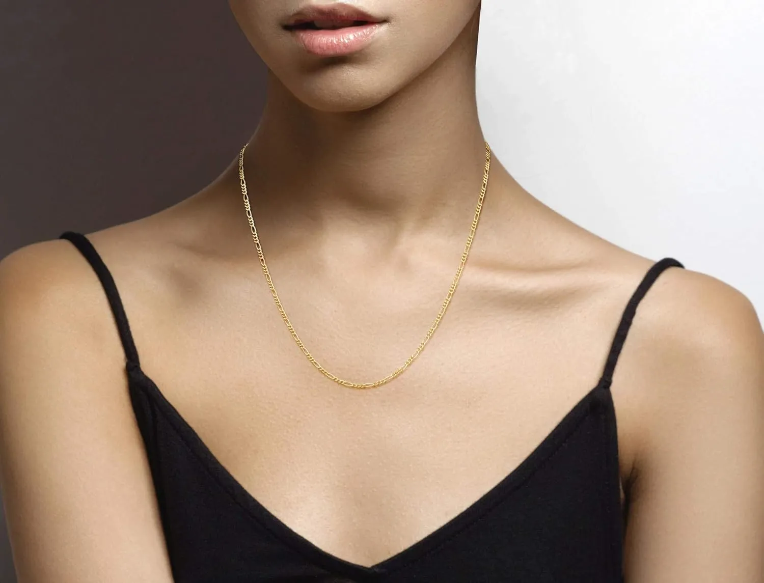 Miabella Solid 18K Gold Over Sterling Silver Italian 2.3mm Diamond-Cut Figaro Link Chain Necklace for Women Men, 925 Made in Italy