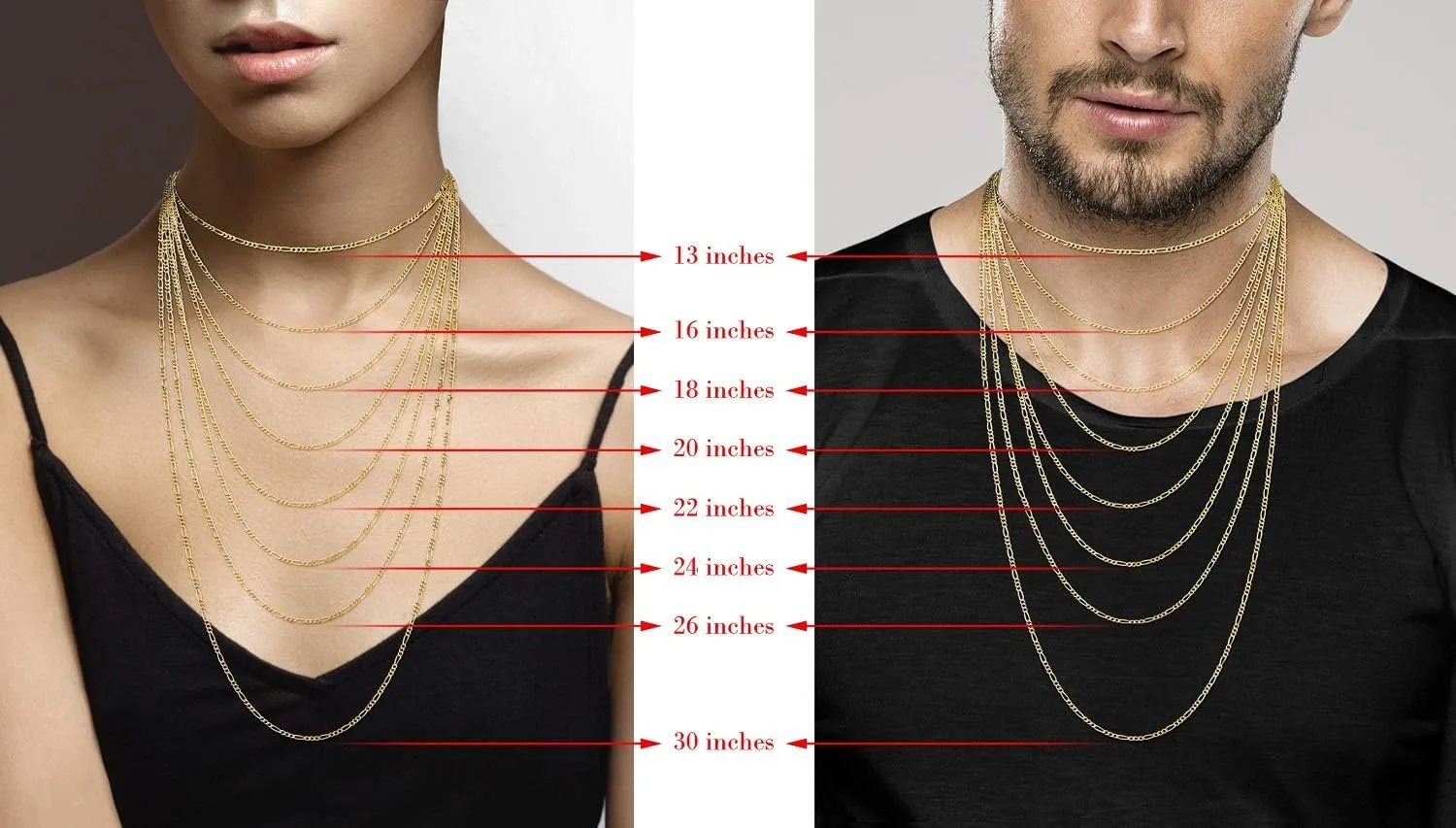 Miabella Solid 18K Gold Over Sterling Silver Italian 2.3mm Diamond-Cut Figaro Link Chain Necklace for Women Men, 925 Made in Italy