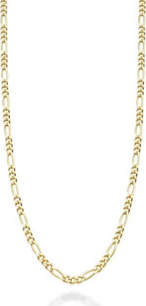 Miabella Solid 18K Gold Over Sterling Silver Italian 2.3mm Diamond-Cut Figaro Link Chain Necklace for Women Men, 925 Made in Italy