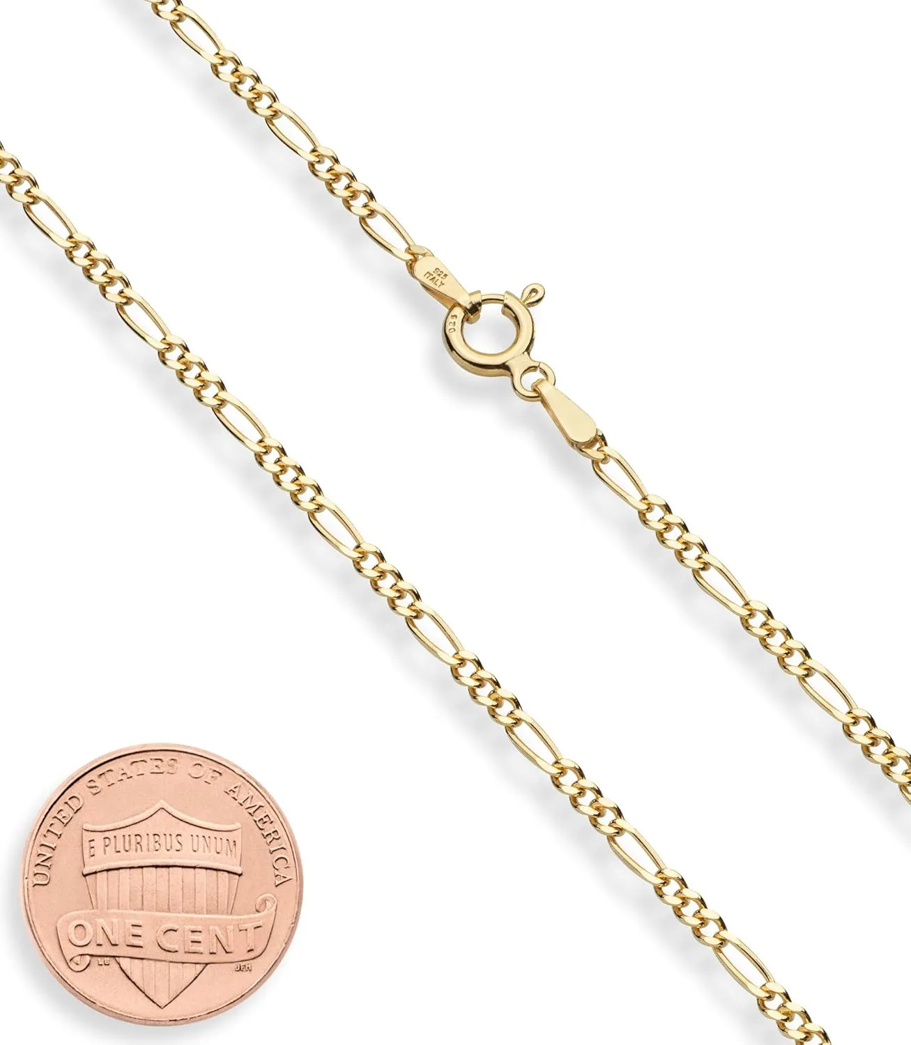 Miabella Solid 18K Gold Over Sterling Silver Italian 2.3mm Diamond-Cut Figaro Link Chain Necklace for Women Men, 925 Made in Italy