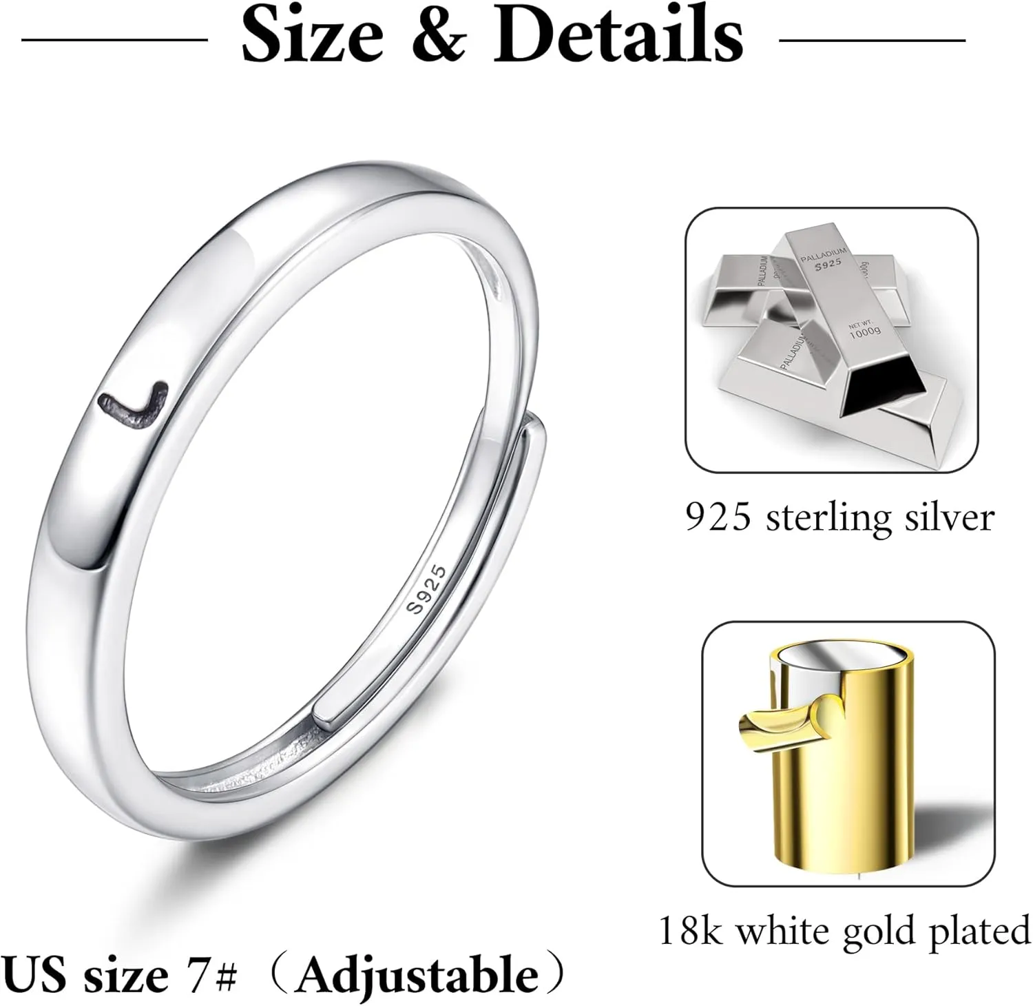 MILACOLATO 925 Sterling Silver Initial Rings for Women Teens Non Tarnish Dainty Stackable Letter Ring Simple A-Z Capital Alphabet Thumb Knuckle Rings Adjustable