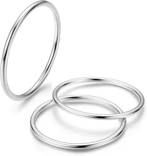 MILACOLATO 925 Sterling Silver Rings for Women 18K Wihte Gold Plated Knuckle Pinky Thumb Stacking Ring Minimalistic Point Finger Thin Band Ring Comfort Fit Size 4-13