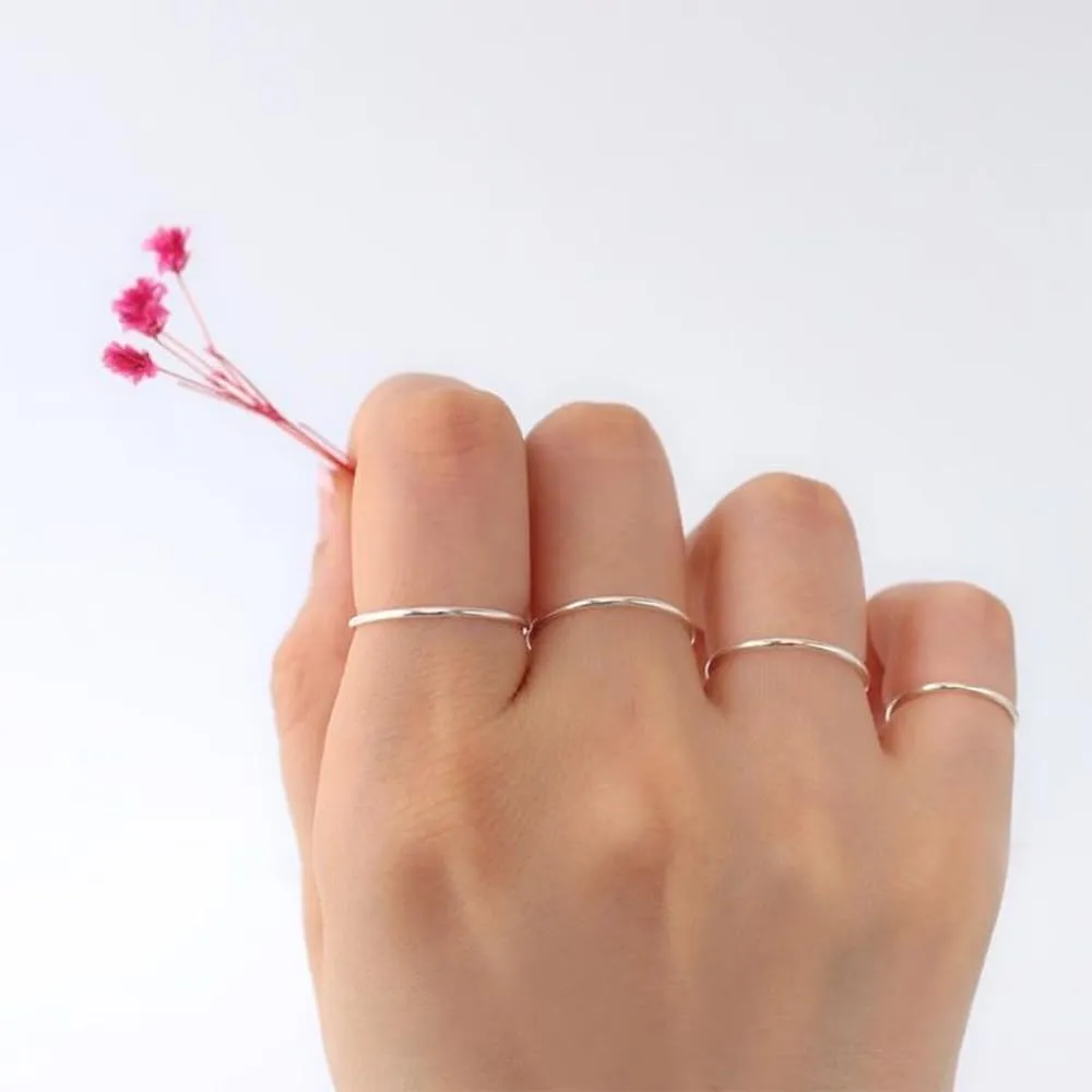 MILACOLATO 925 Sterling Silver Rings for Women 18K Wihte Gold Plated Knuckle Pinky Thumb Stacking Ring Minimalistic Point Finger Thin Band Ring Comfort Fit Size 4-13