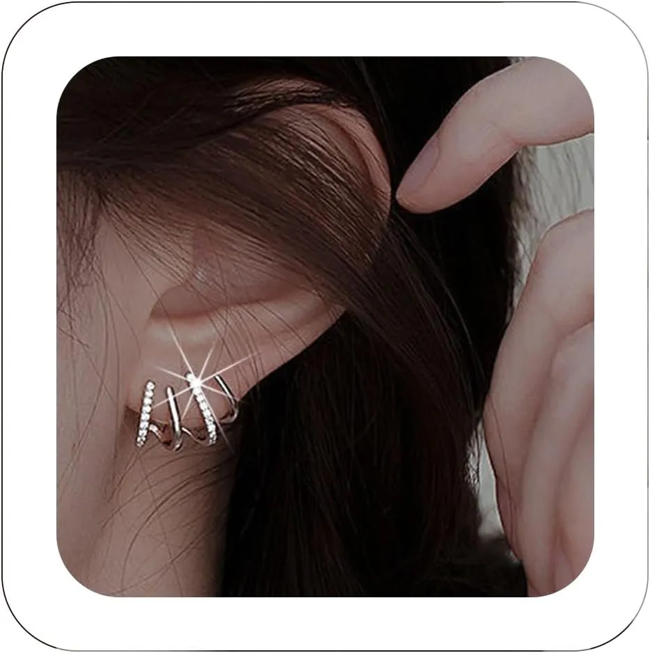Minimalist Huggie Claw Ear Cuff Earrings 925 Sterling Silver Posts with Tiny CZ Cubic Zirconia Trendy Half Hoop Ear Wrap Studs for Women
