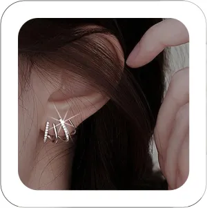 Minimalist Huggie Claw Ear Cuff Earrings 925 Sterling Silver Posts with Tiny CZ Cubic Zirconia Trendy Half Hoop Ear Wrap Studs for Women