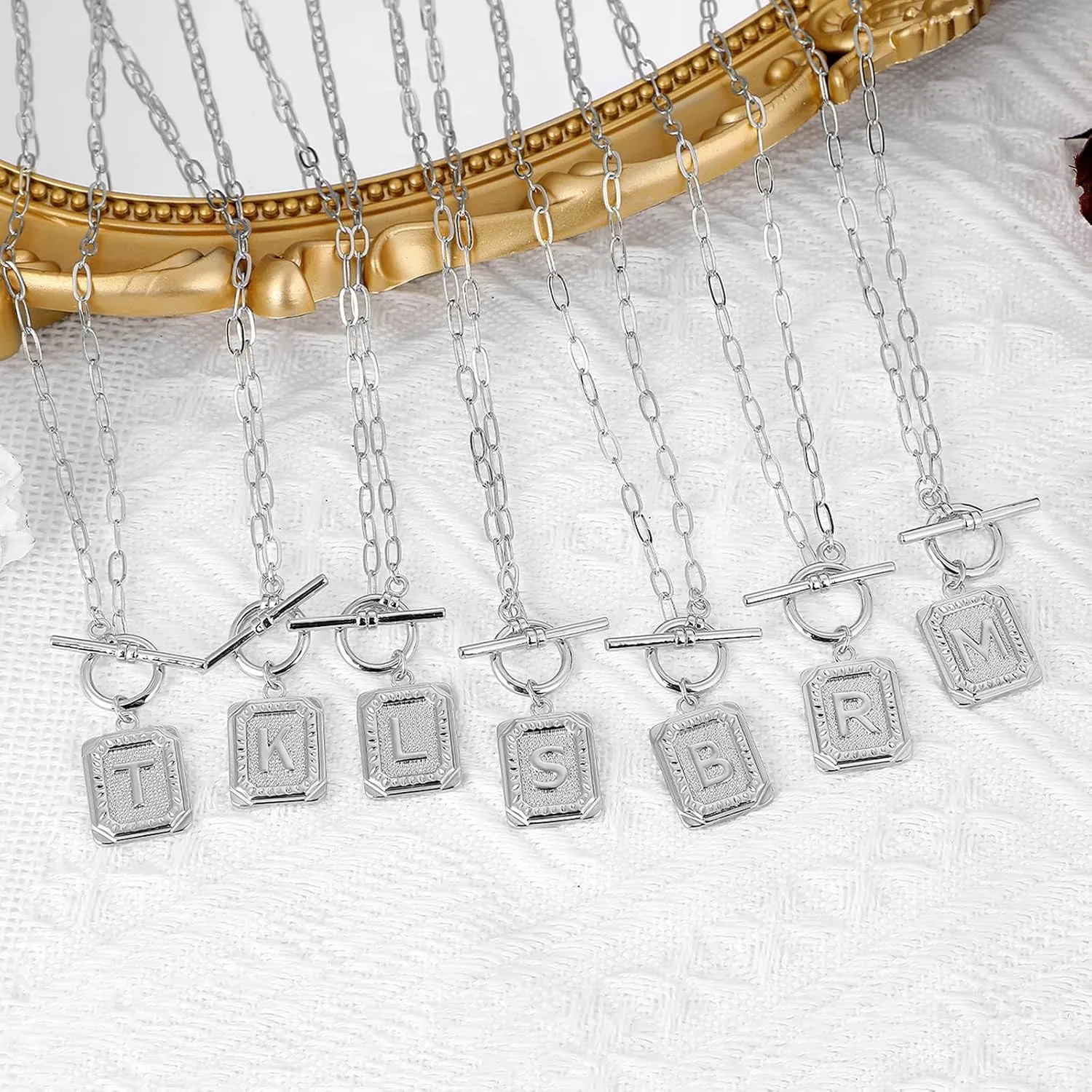 MJartoria Layered Initial Necklaces for Women Trendy, 14K Gold Plated Simple Moon Choker Square Letter Pendant Necklace, Paperclip Chain Necklace, Gold Necklaces Jewelry Gifts