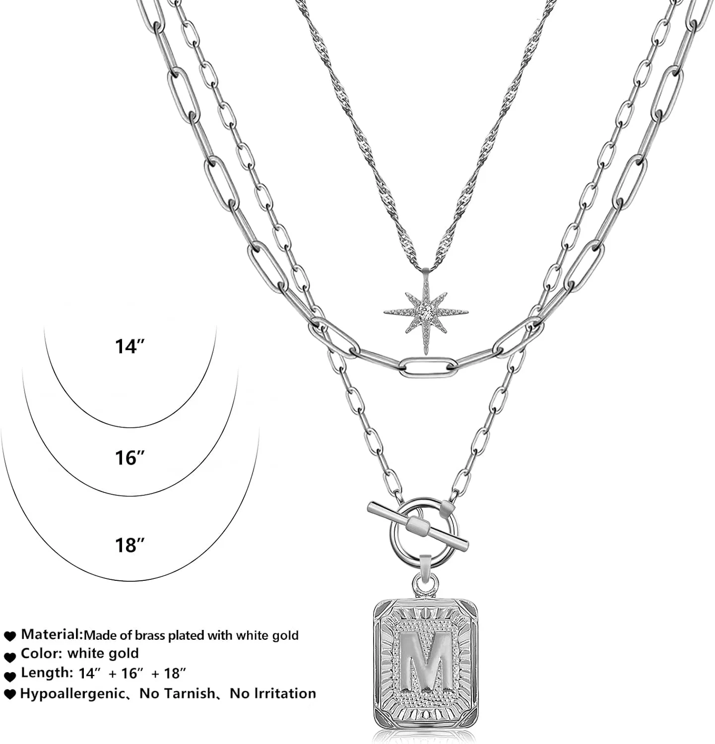 MJartoria Layered Initial Necklaces for Women Trendy, 14K Gold Plated Simple Star Choker Square Letter Pendant Necklace, Paperclip Chain Necklace, Gold Necklaces Jewelry Gifts